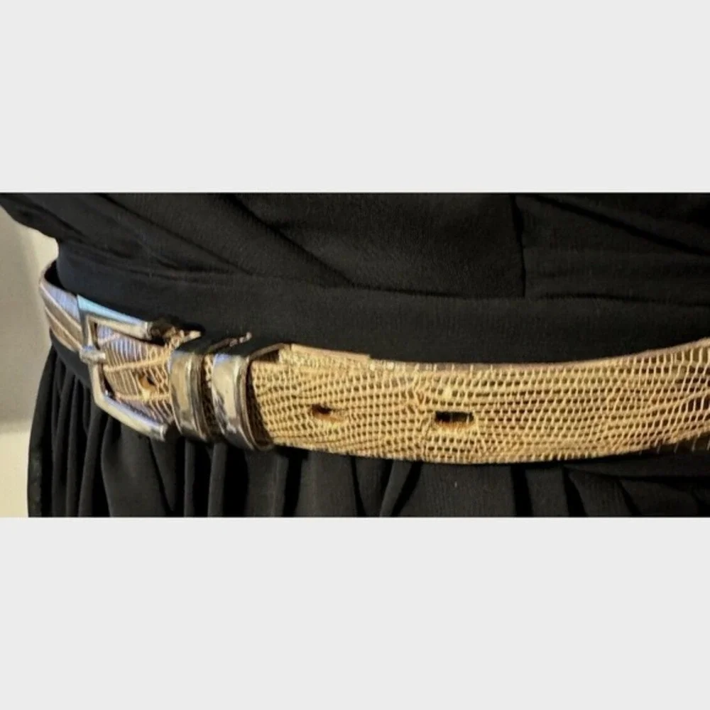 JW Junction West Lizard Embossed Skinny Belt Taupe Brown‎ Italy L/XL Chic 47-57